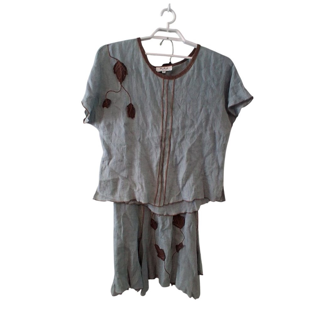 Talk of the Walk 2 pcset womens XL 100% linen laganlook skirt top vintage USA